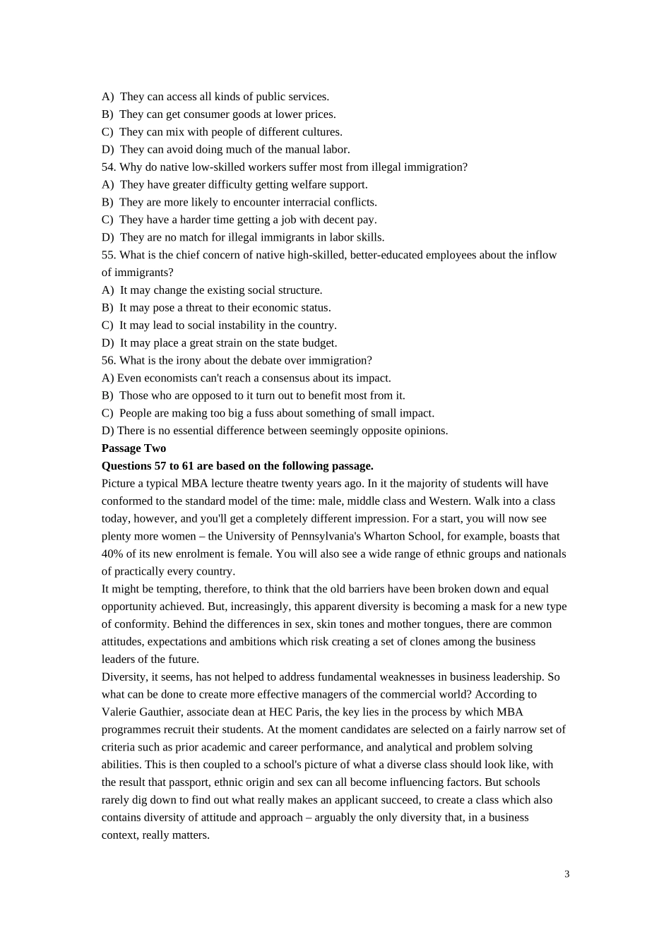 大学英语六级考试真题与答案_第3页