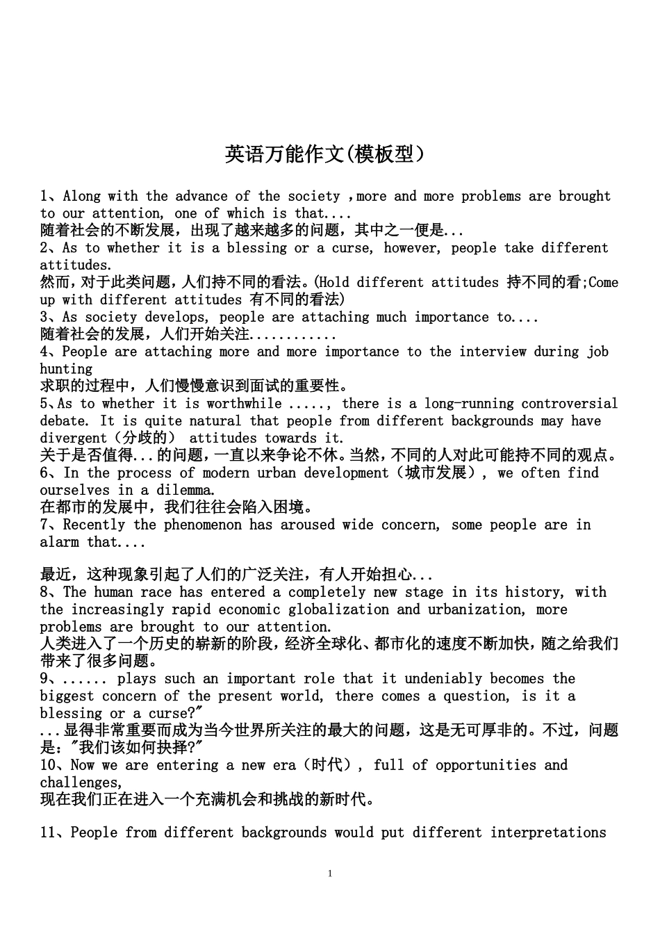 大学英语六级作文好句子模板_第1页