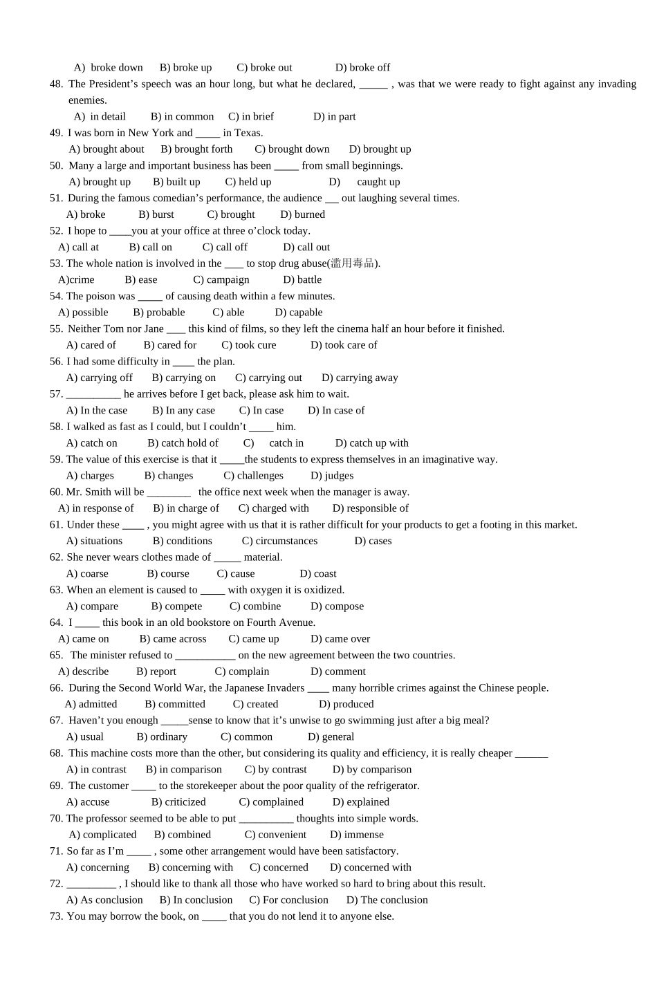 大学英语三级词汇专项练习_第3页