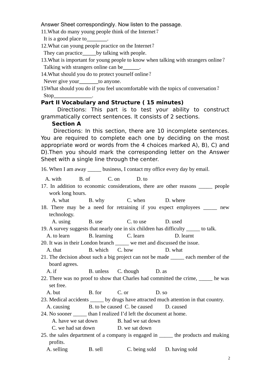 大学英语三级考试A级真题_第2页