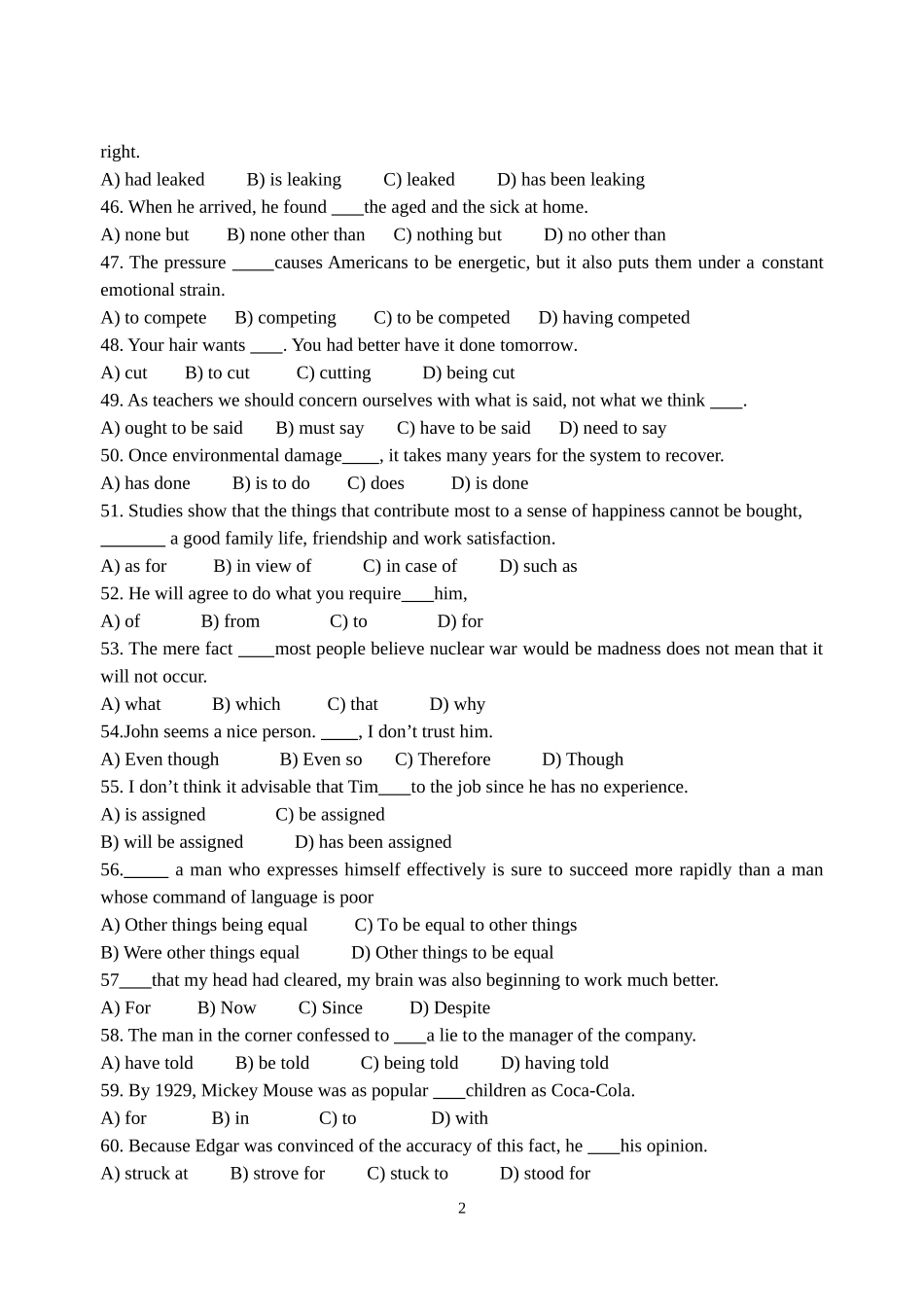 大学英语四级(97-02)单项选择(含答案)_第2页