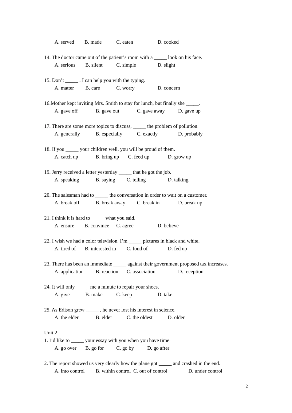 大学英语四级1000道词汇考题_第2页