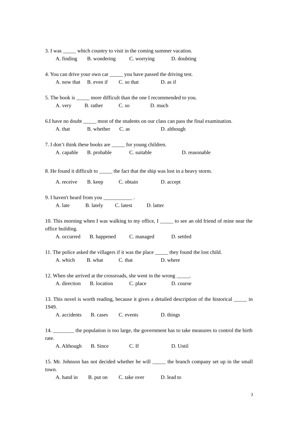 大学英语四级1000道词汇考题_第3页