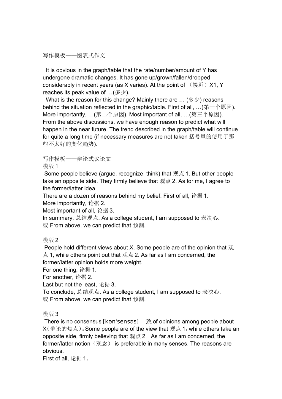 大学英语四级必备作文句型模板_第1页
