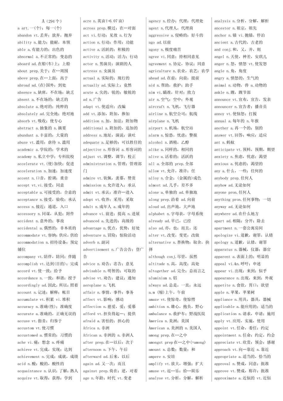 大学英语四级词汇表(A4大小)_第2页