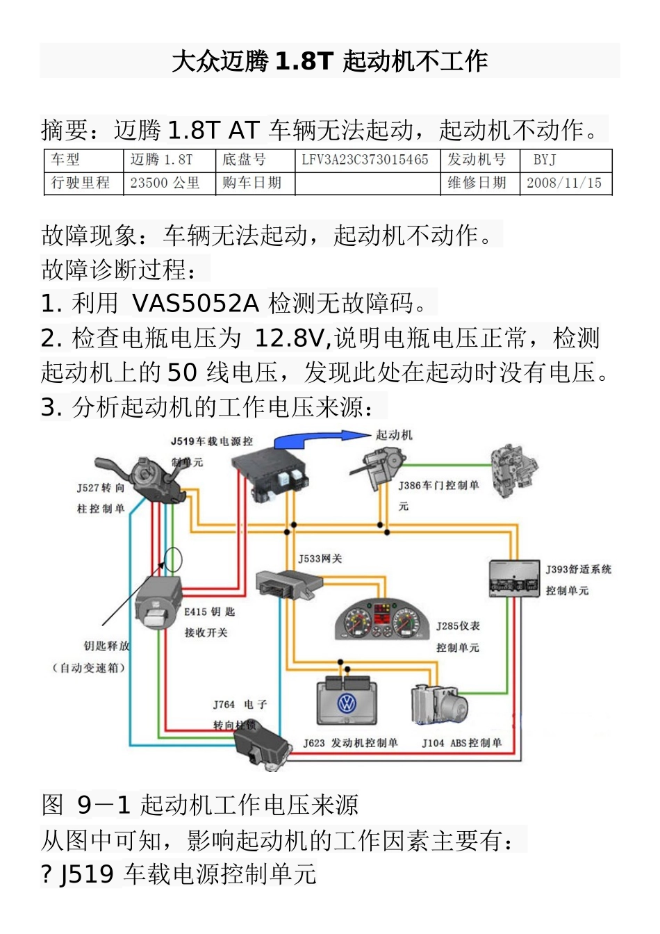 大众迈腾1.8T-起动机不工作_第1页