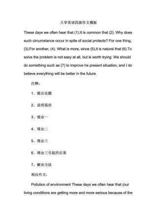 大学英语四级考试顶级作文模板免费下载!
