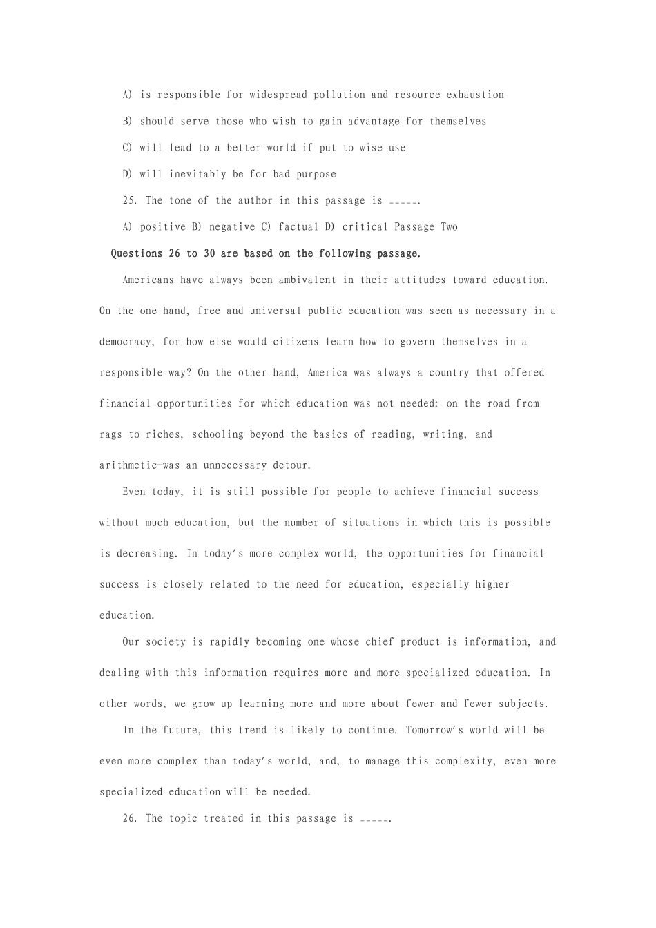 大学英语四级考试模拟试卷及参考答案(第一套)_第3页