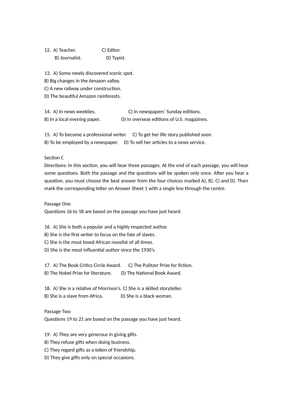 大学英语四级考试听力调整后样题及答案_第3页