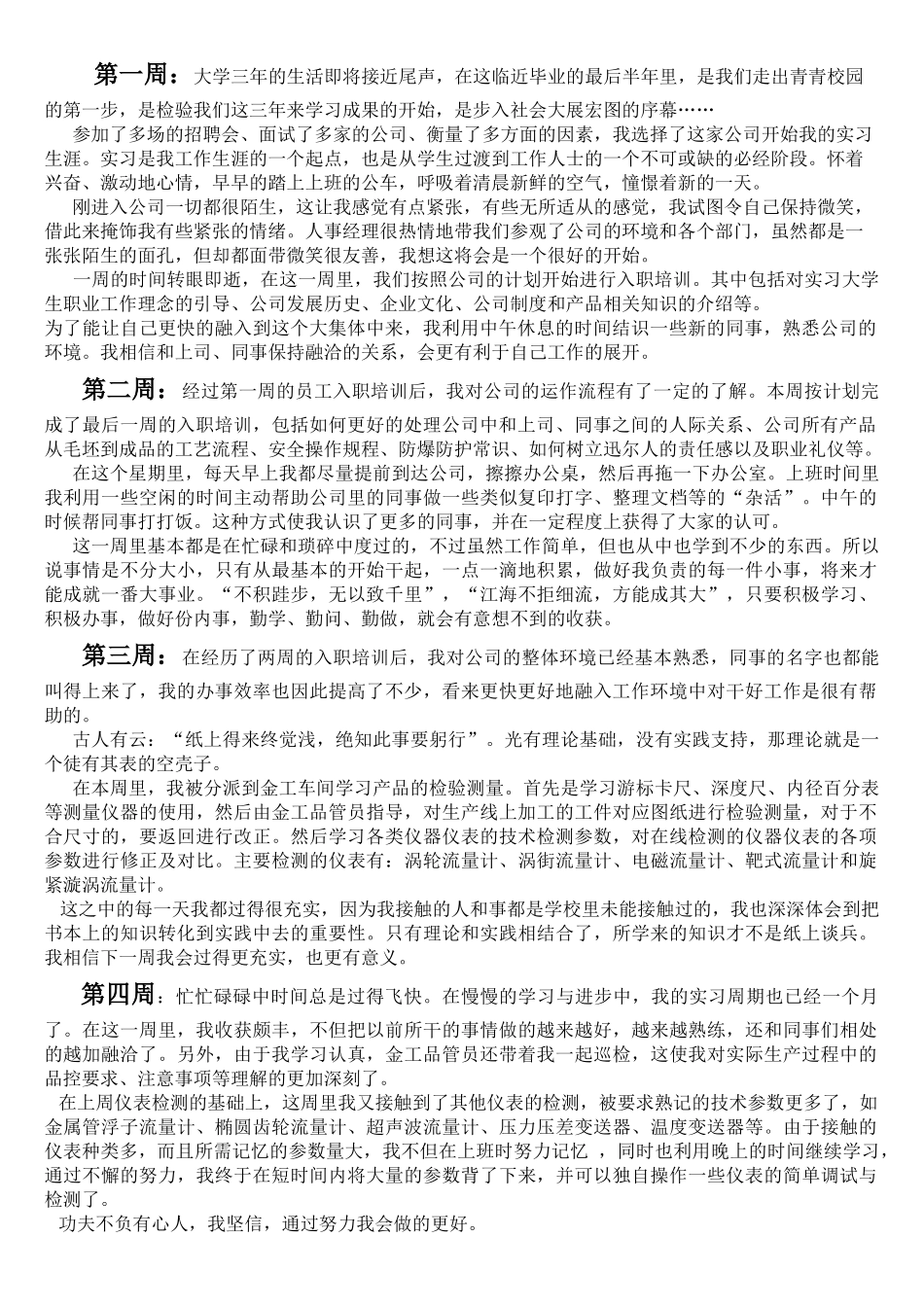 大专毕业实习周记简单版_第1页