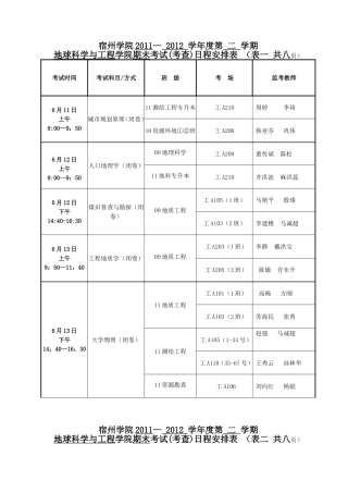 地科院11--12(2)期末考试(考查)日程表