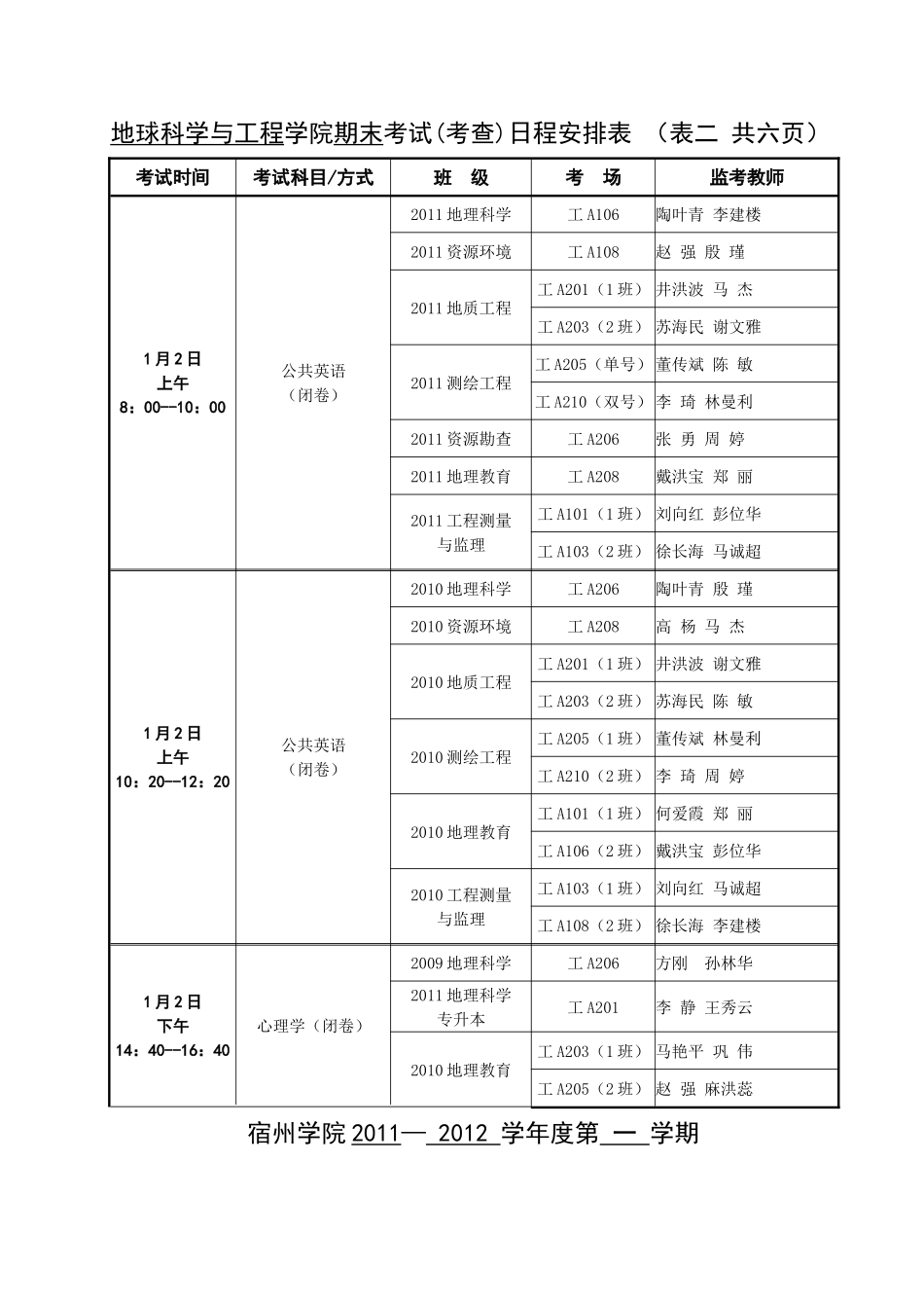 地科院2011--2012(1)期末考试(考查)日程表_第2页