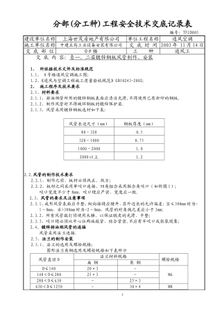 地库镀锌钢板风管技术交底TFJD005