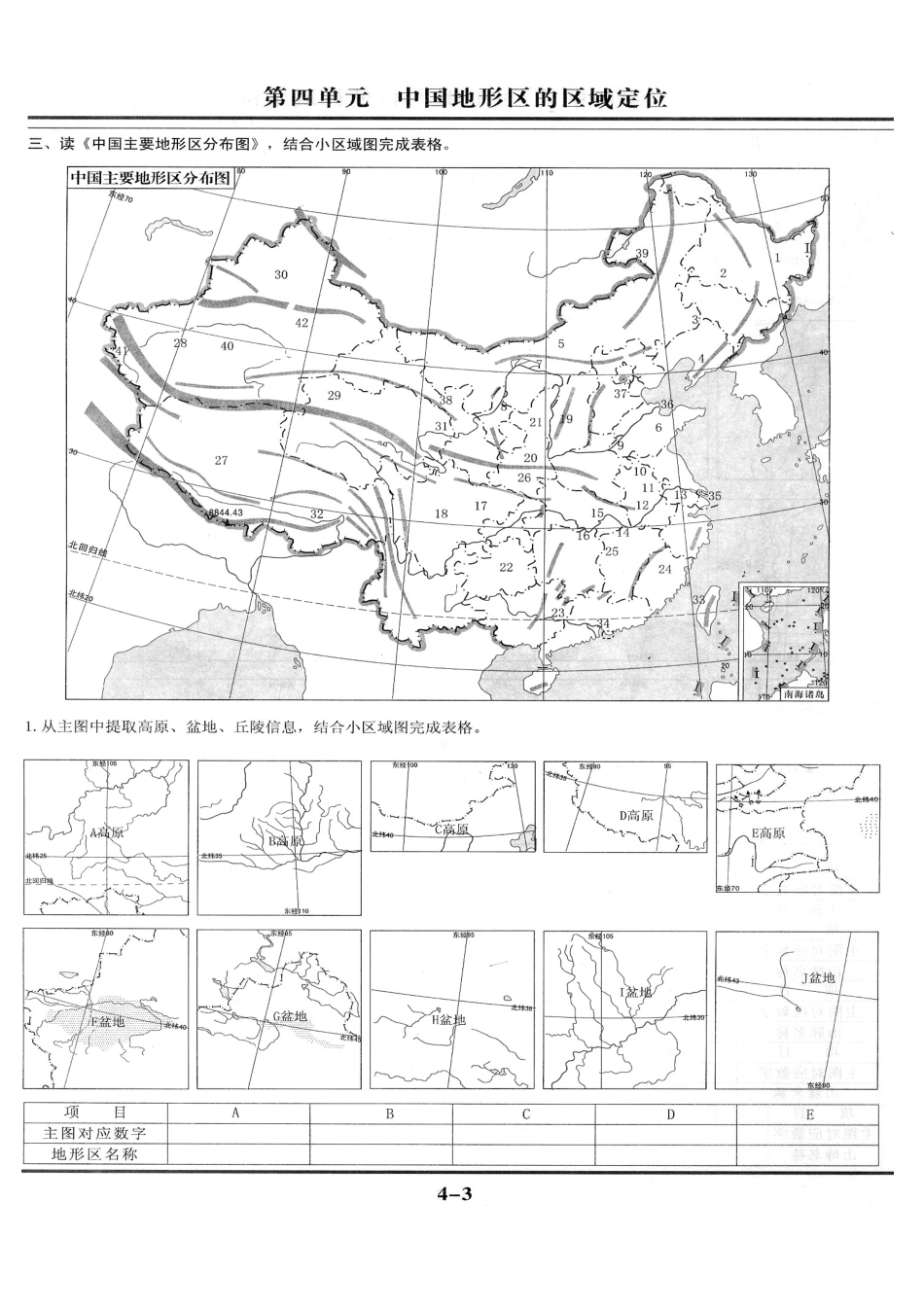 地理读图练习(04)--中国地形区的区域定位_第3页