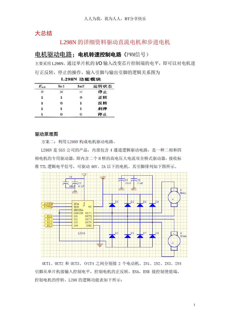 大总结L298N的详细资料驱动直流电机和步进电机_第1页