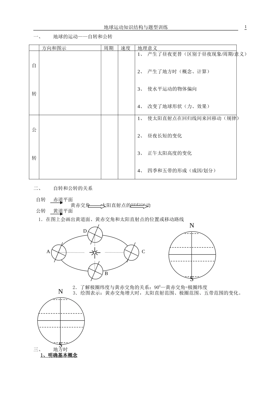 地球运动知识结构和题型训练_第1页