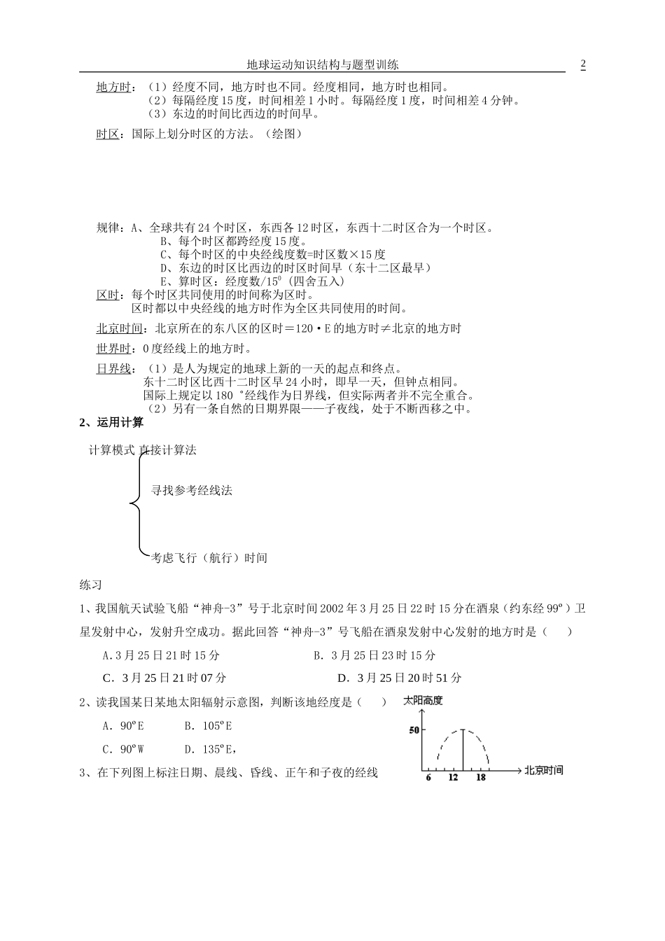 地球运动知识结构和题型训练_第2页