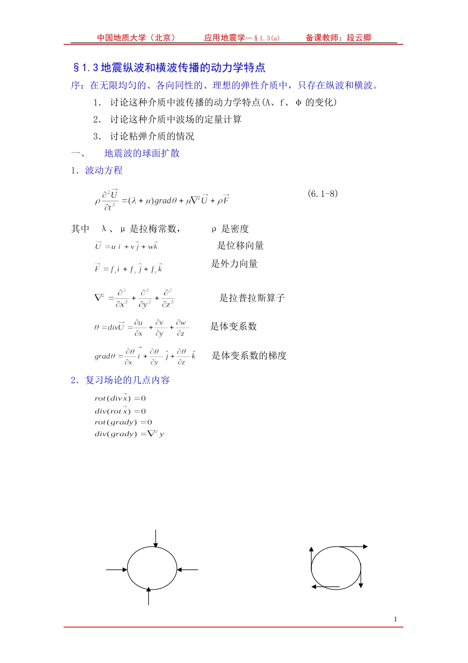 地震纵波和横波传播的动力学特点_第1页