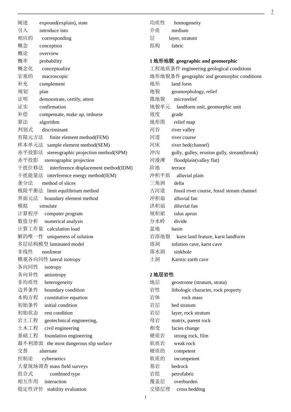 地质工程专业常用英文词汇_第1页