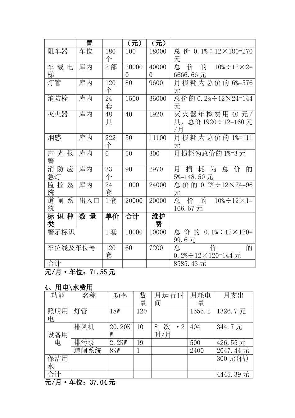 地下停车位管理费用明细_第3页