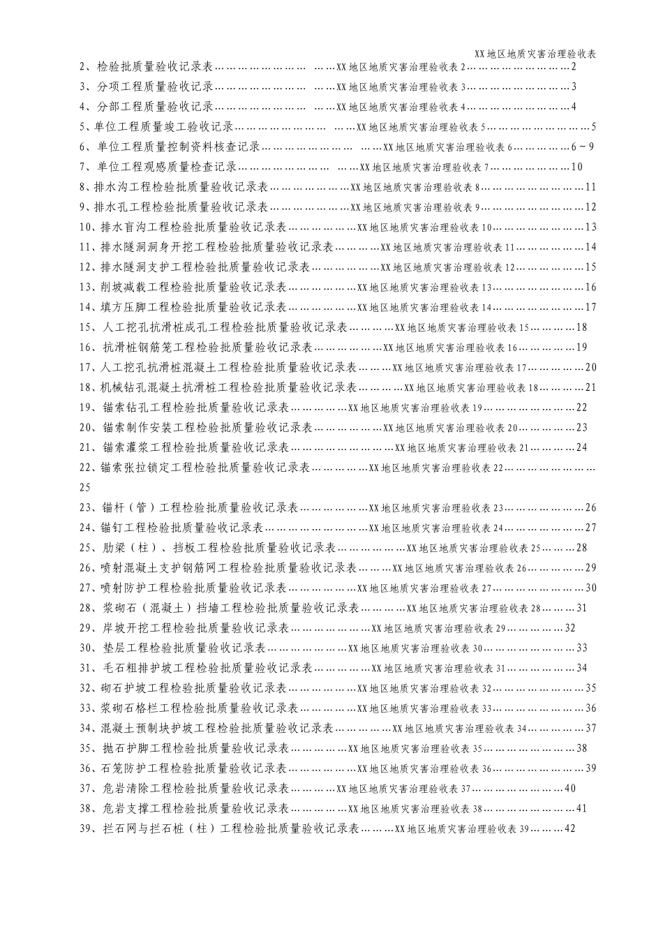 地质灾害治理工程施工质量验收标准用表(滑坡、泥石流、地裂缝、沉陷)_第2页