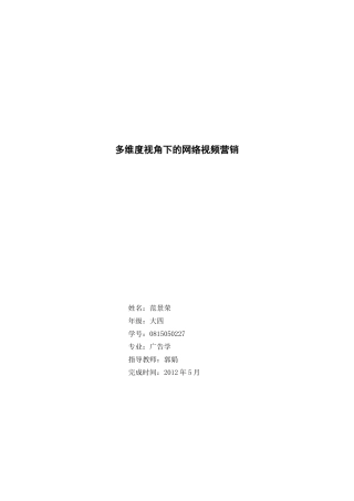 多维度视角下的网络视频营销