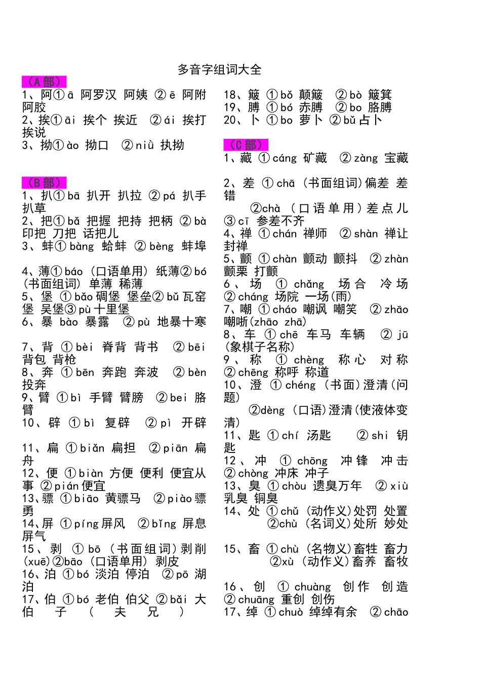 多音字组词大全(同名11806)_第1页
