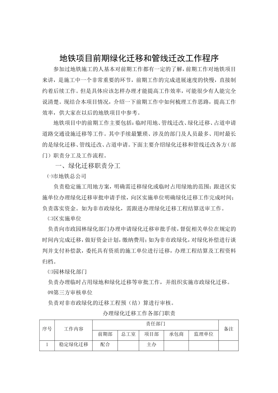 地铁项目前期绿化迁移管线迁改工作程序_第1页