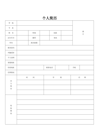 多种标准的个人简历word表格