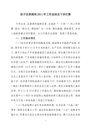坊子区招商局工作总结及下步打算