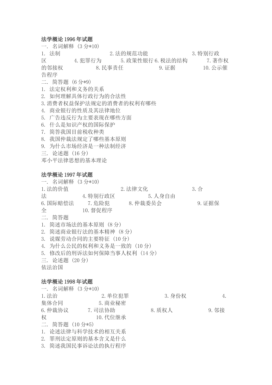 复旦大学法学概论真题(96-09)_第1页