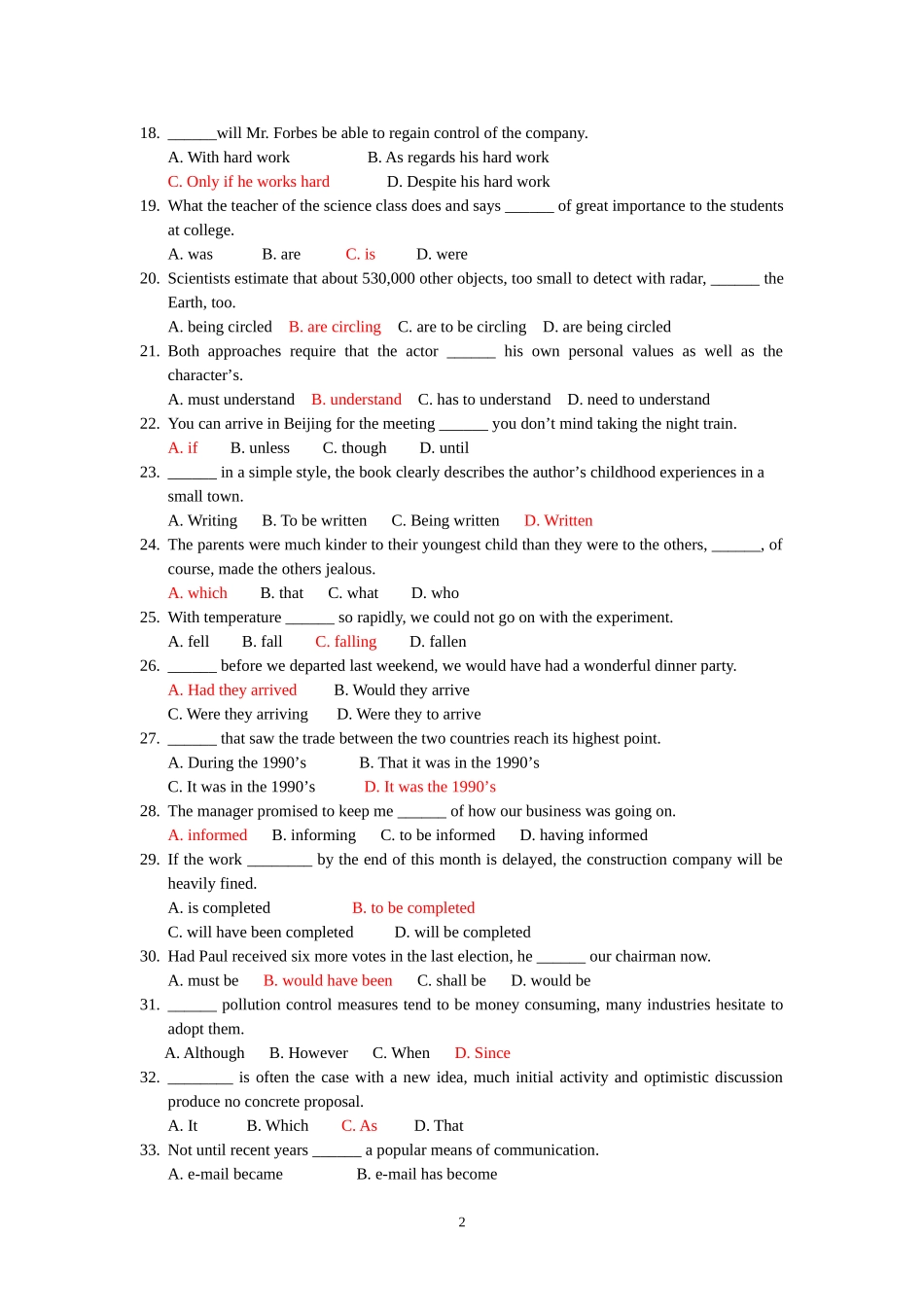 复旦大学金融硕士班英语语法练习100题——含答案_第2页