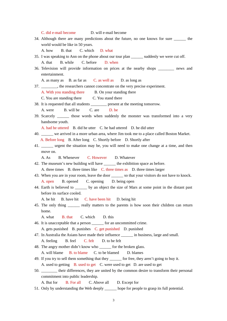 复旦大学金融硕士班英语语法练习100题——含答案_第3页
