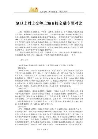 复旦上财上交等上海6校金融专硕对比