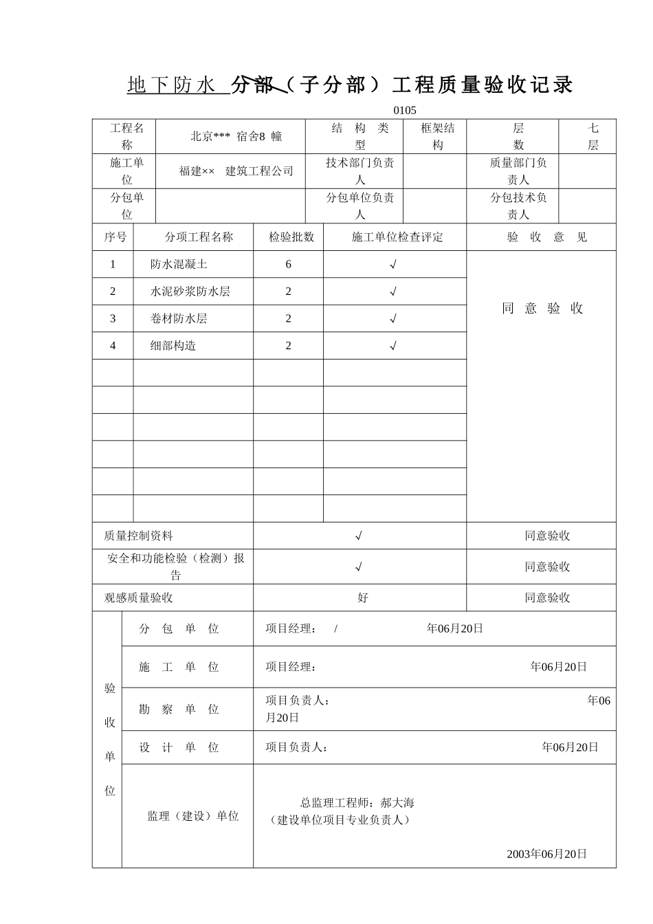 地下防水-分部(子分部)工程质量验收记录_第1页