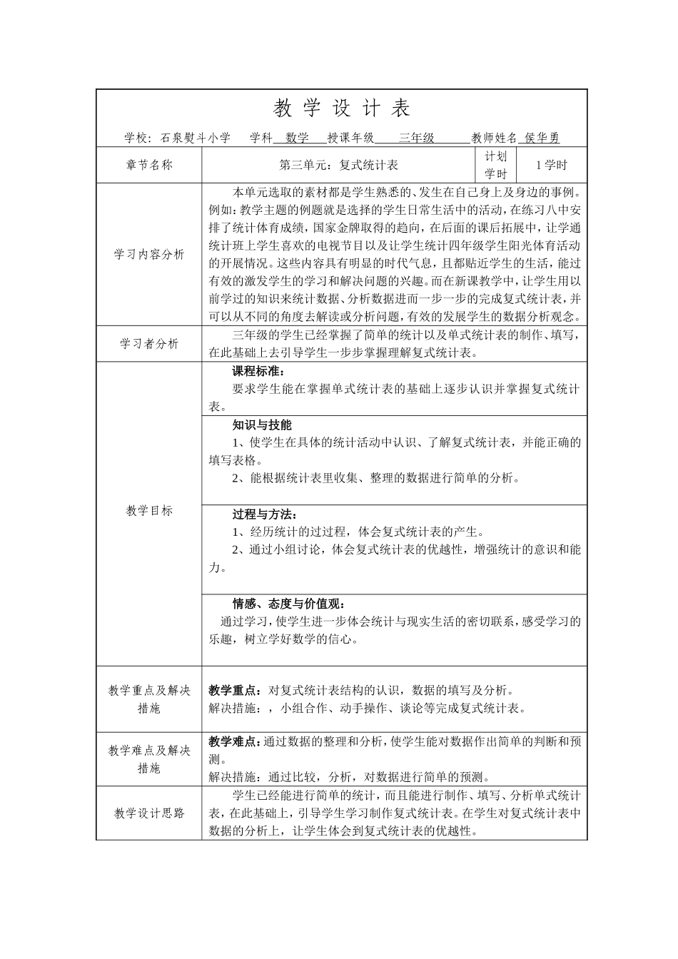 复式统计表教学设计_第1页