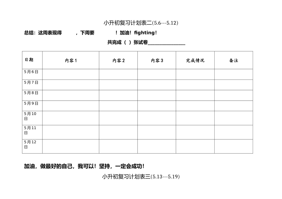 复习计划(表格)小升初复习计划_第2页