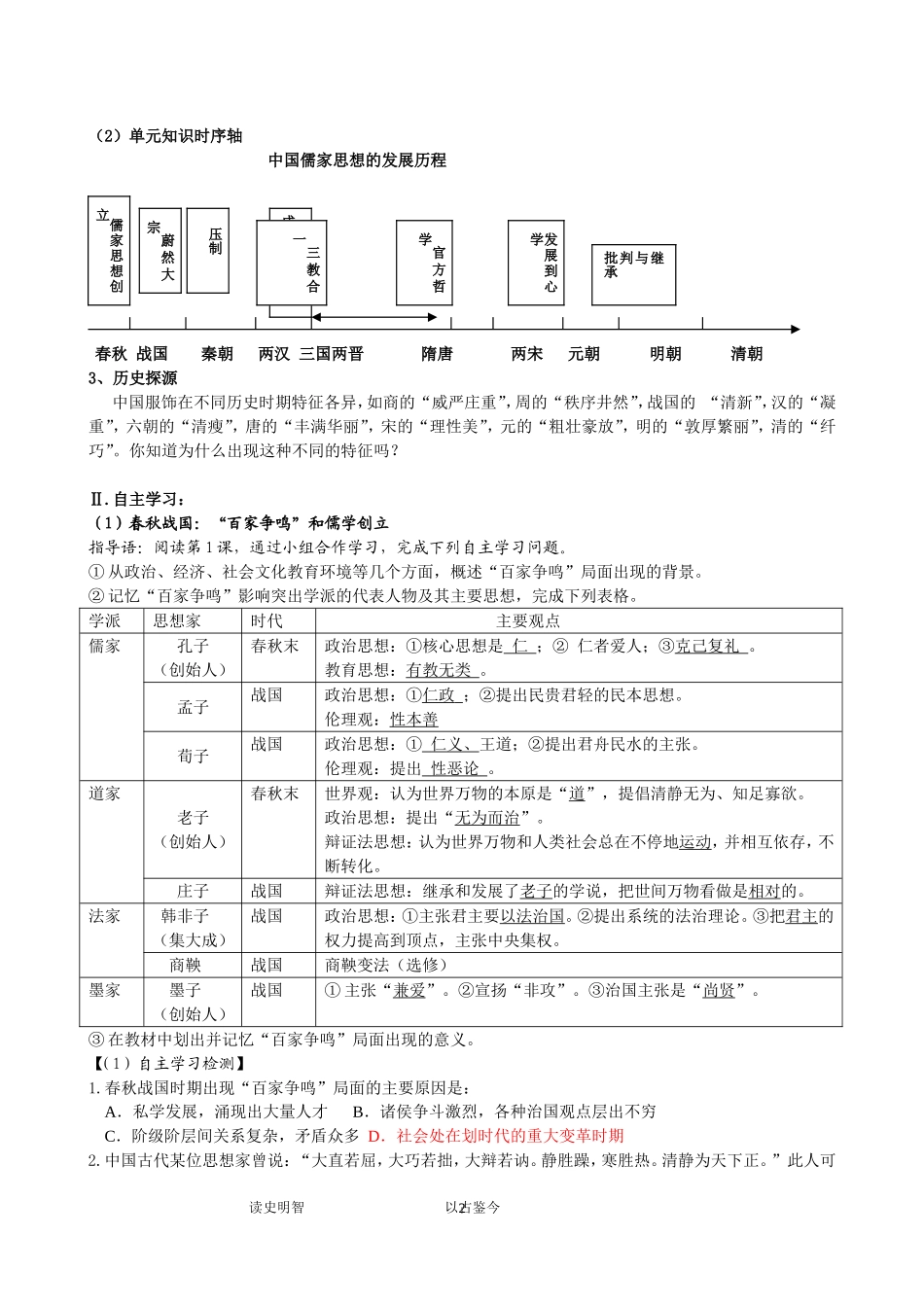 复习教案：中国传统文化主流思想的演变(教师版)【人教版】【教案】_第2页