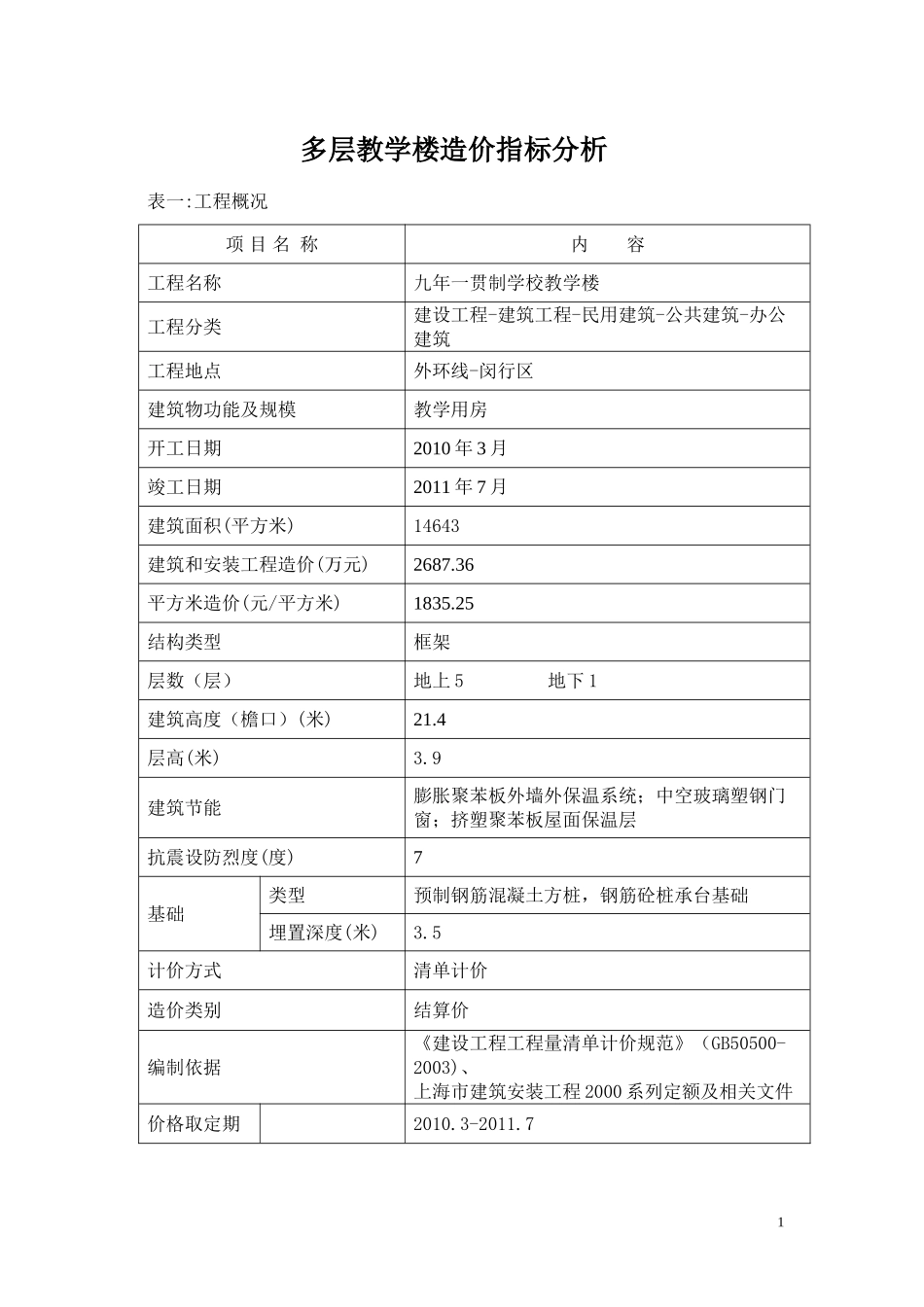 多层教学楼造价指标分析_第1页