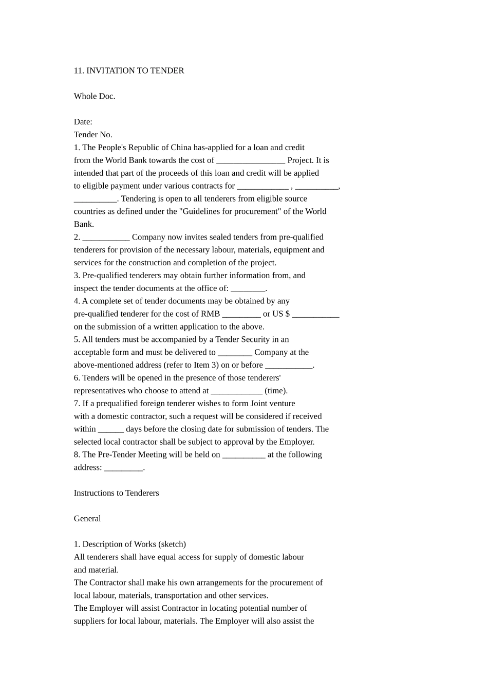 国际工程招标说明书格式English_第1页