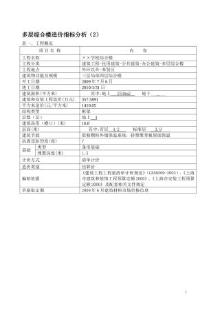 多层综合楼造价指标