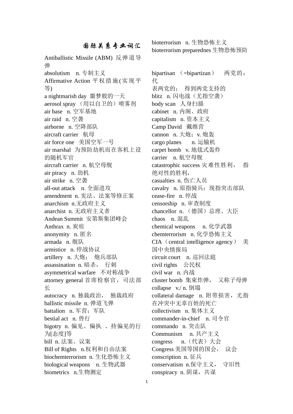 国际关系专业英语词汇_第1页