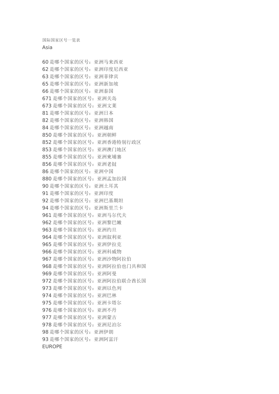 国际国家区号一览表_第1页