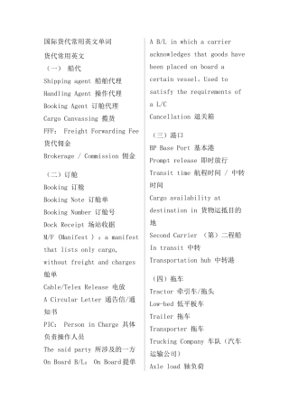 国际货代常用英文单词