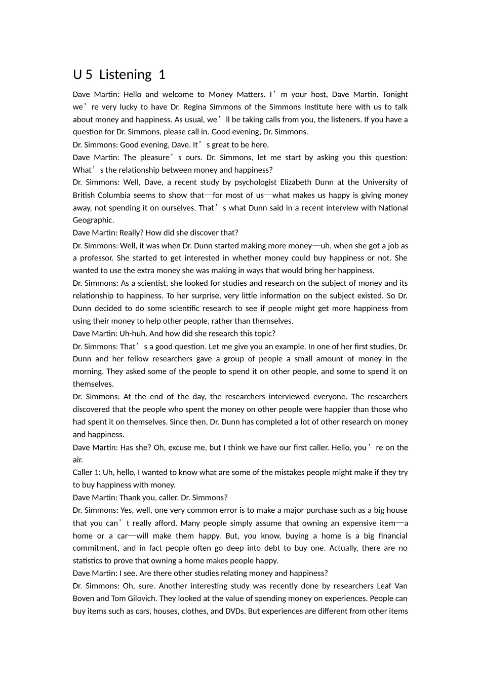 国际交流英语视听说4-U5-听力原文及翻译_第1页