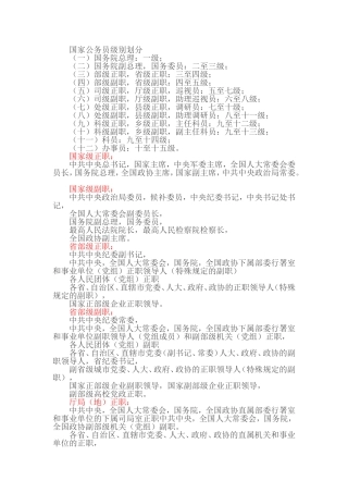 国家行政级别及军队级别划分