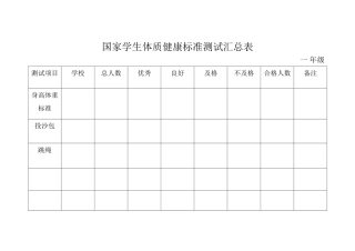 国家学生体质健康标准测试汇总表