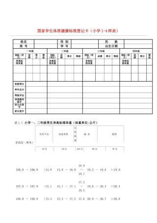 国家学生体质健康标准登记卡及标准2010.12