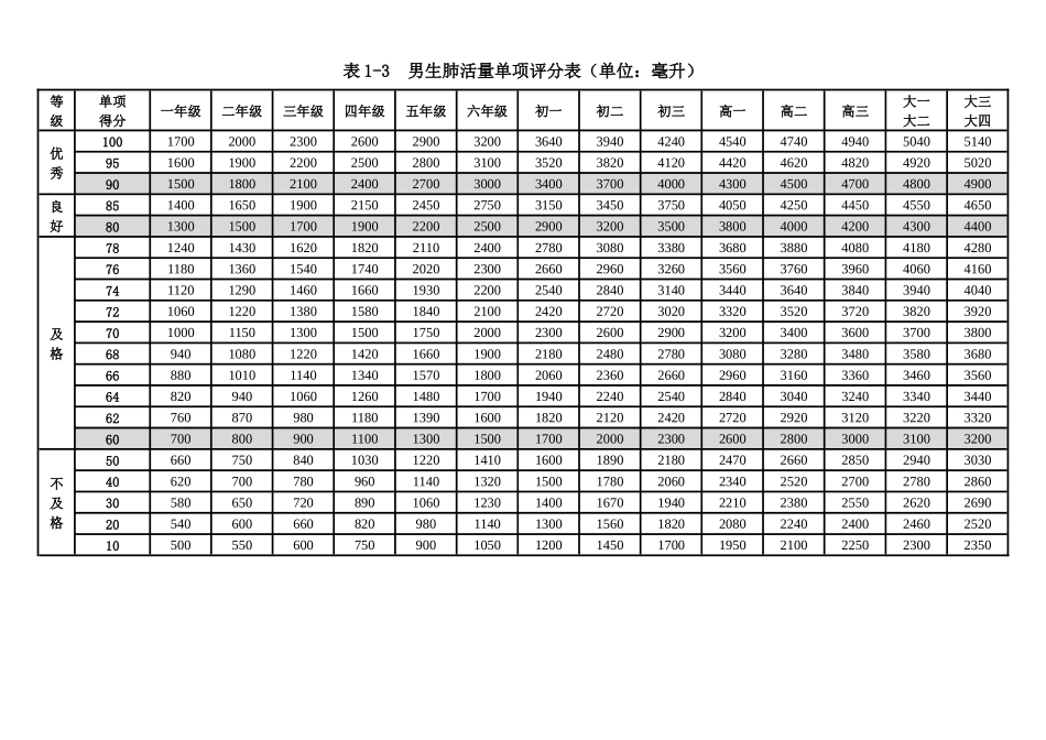 国家学生体质健康标准评分表_第2页