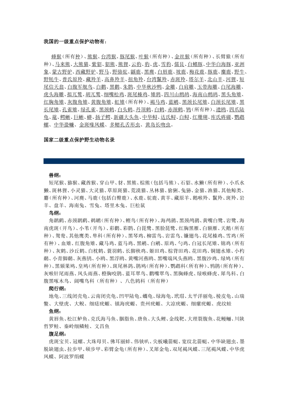 国家一、二级保护动物和一、二、三级保护植物名录(同名22021)_第1页
